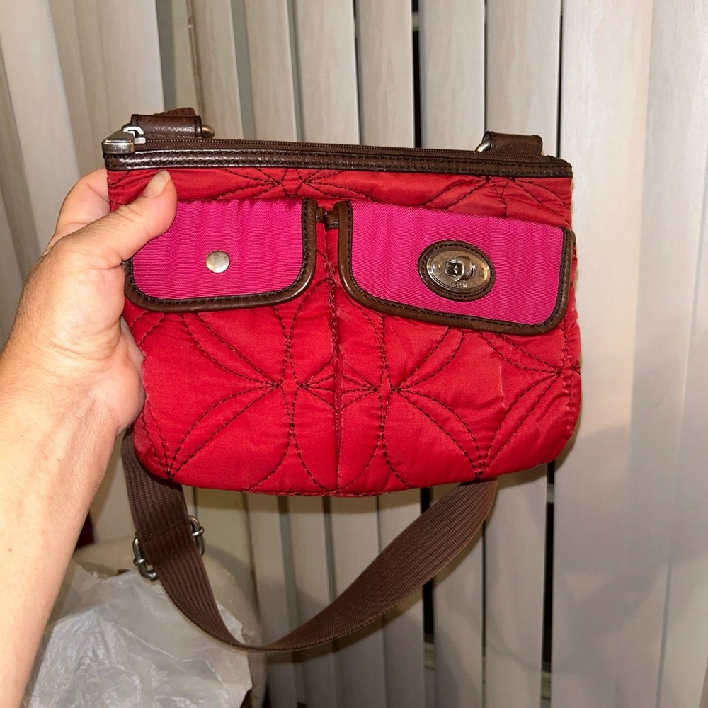 FOSSIL KEY-PER Crossbody Burgandy Pink Slim Handbag Purse